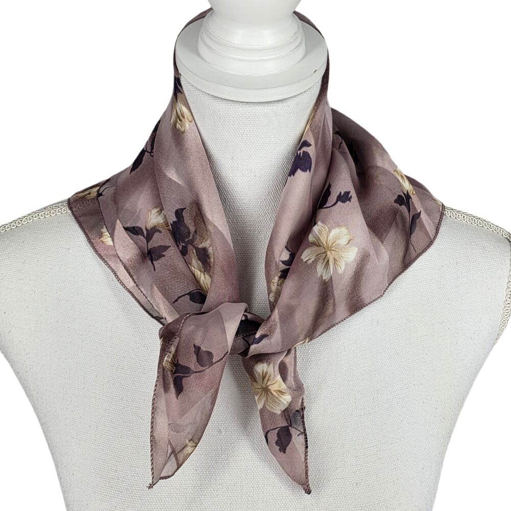 VINTAGE 100% SILK FLORAL STRIPE SCARF – 20" x 20" – MULTICOLOR FLORAL PRINT
